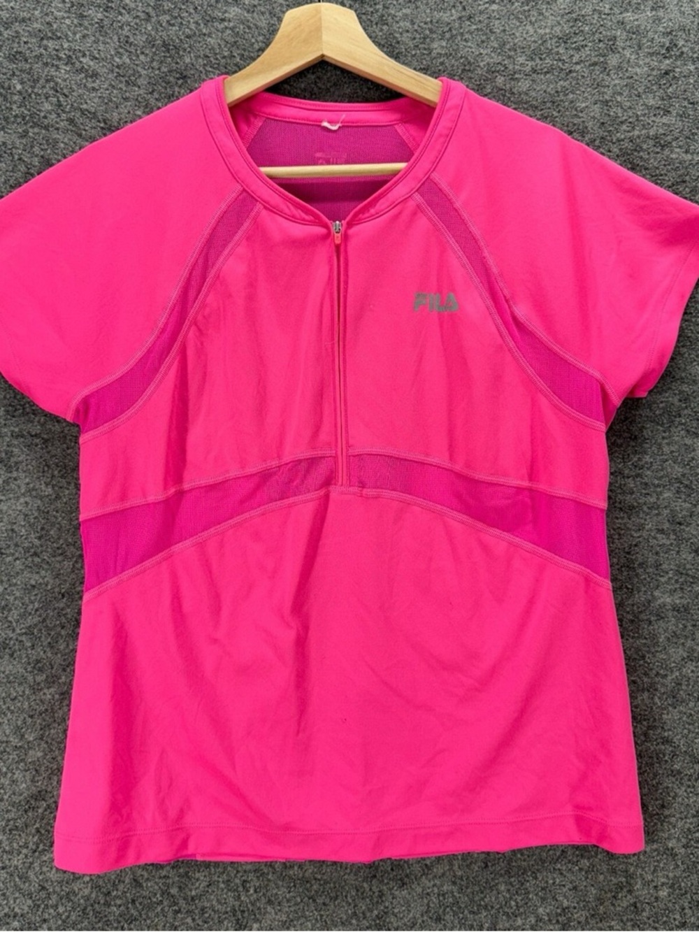 FILA Hot Pink Short Sleeve Zip-Front Active Tops retro vintage